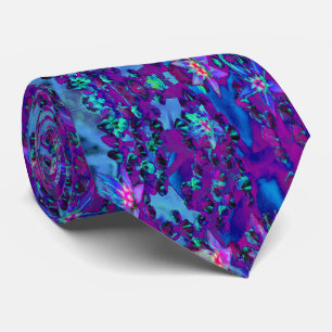 Cravate Fleurs Succulentes de Sedum en Turquoise, Magenta 