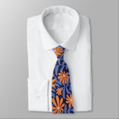 Cravate Fleurs super en gras - bleu orange (Attaché)