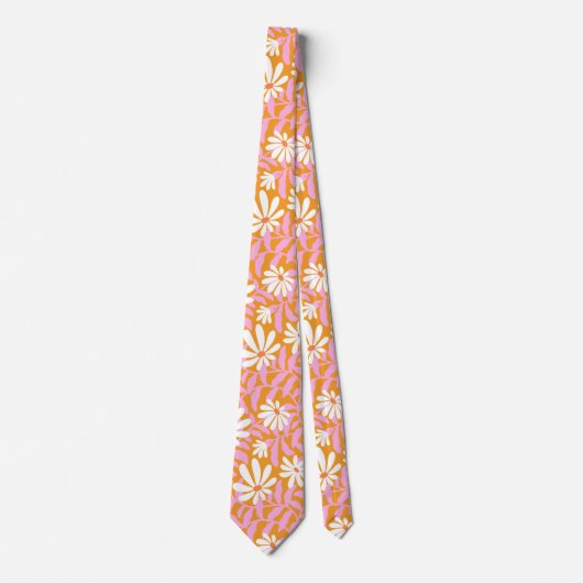 Cravate Fleurs super en gras - jaune et rose (Devant)