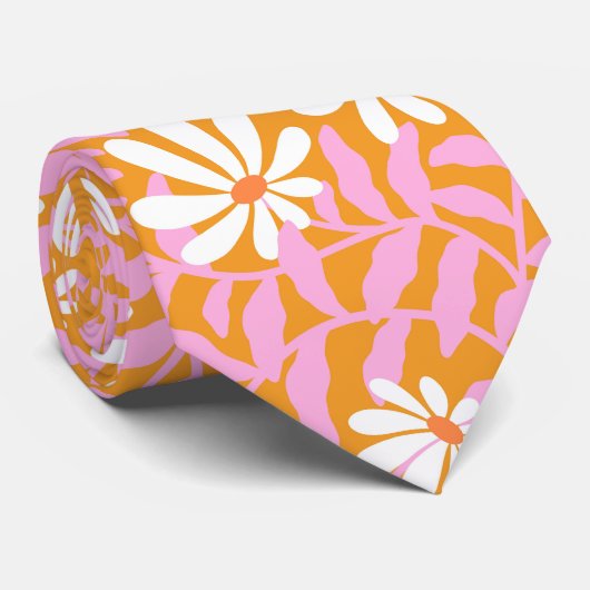 Cravate Fleurs super en gras - jaune et rose (Roulé)