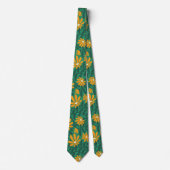 Cravate Fleurs super en gras - vert et orange (Devant)