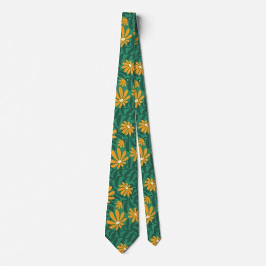 Cravate Fleurs super en gras - vert et orange (Devant)