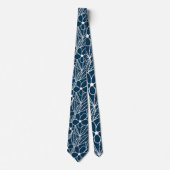 Cravate Fleurs tropicales bleu foncé et blanc (Devant)