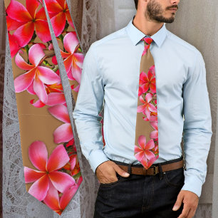 Cravate Fleurs tropicales de plumeria hawaïen rose Sable