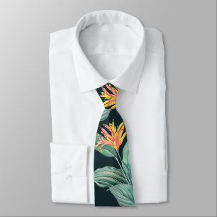 Cravate Fleurs tropicales et Feuilles sur Vert Turquoise f