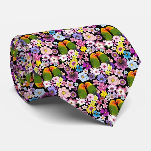 Cravate Fleurs tropicales Inséparables (Roulé)