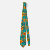 Cravate Fleurs tropicales orange | Turquoise (Devant)