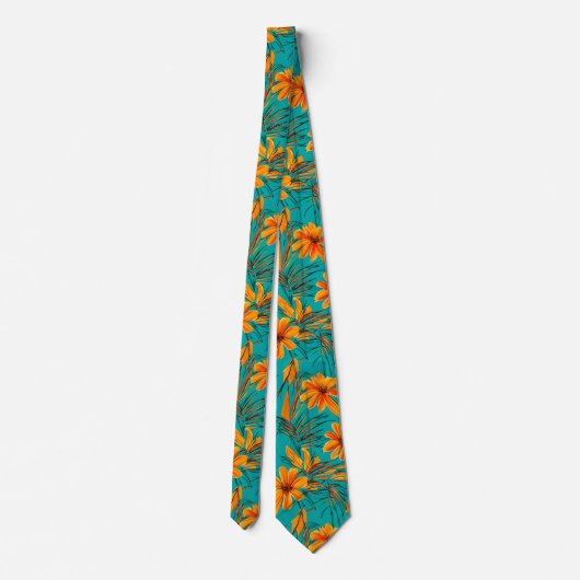 Cravate Fleurs tropicales orange | Turquoise (Dos)