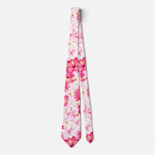 Cravate Fleurs tropicales rose et blanche (Devant)
