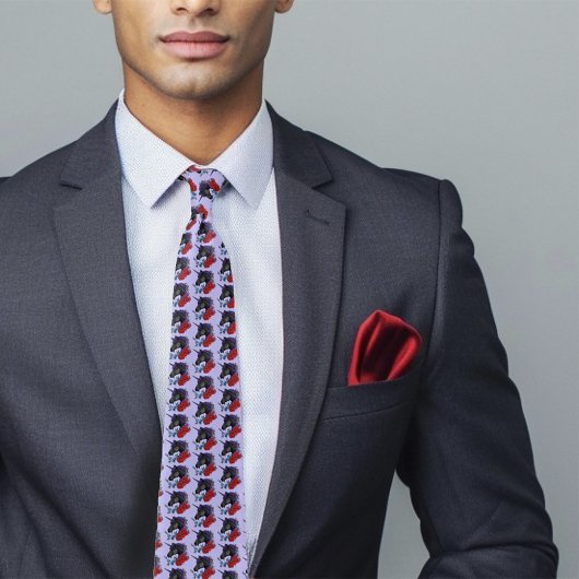 Cravate Fleurs Unicorne Noire violet