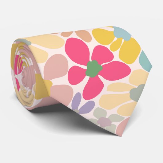 Cravate Fleurs Vagues Pastel Retro (Roulé)