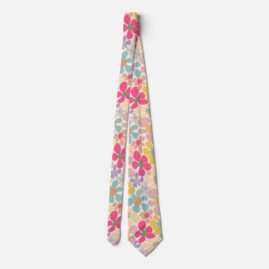 Cravate Fleurs Vagues Pastel Retro (Dos)
