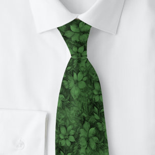 Cravate Fleurs Vert Chasseur