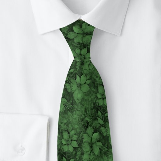 Cravate Fleurs Vert Chasseur