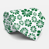 Cravate Fleurs - Vert de la forêt sur blanc (Roulé)