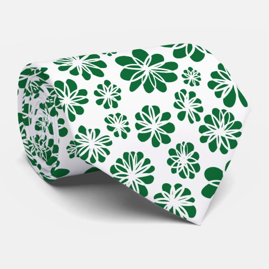 Cravate Fleurs - Vert de la forêt sur blanc (Roulé)