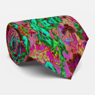 Cravate Fleurs vert émeraude psychédélique Trippy