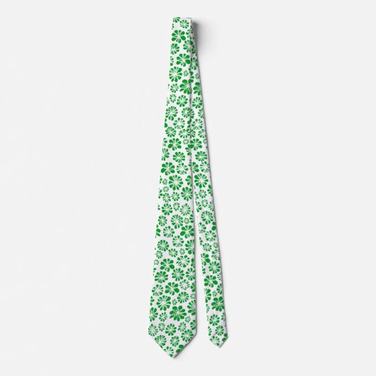 Cravate Fleurs - Vert herbe sur blanc (Devant)