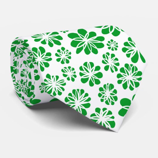 Cravate Fleurs - Vert herbe sur blanc (Roulé)