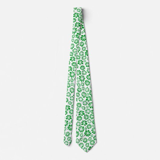 Cravate Fleurs - Vert herbe sur blanc (Dos)