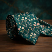 Cravate Fleurs Vintage Sarcelle Profonde