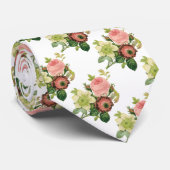 Cravate Fleurs vintages, Anémones Roses Clematis par Redou (Roulé)