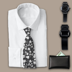 Cravate Fleurs vintages Charbon Personnaliser Initiale