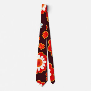 Cravate Fleurs vintages Motif en mosaïque rouge blanc