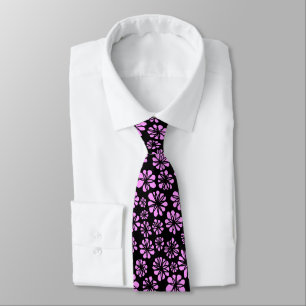 Cravate Fleurs - Violet clair sur Noir