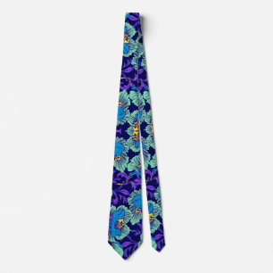 Cravate Fleurs violettes et bleues William Morris
