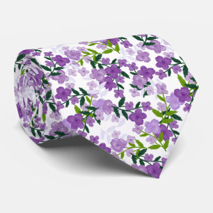 Cravate Fleurs Violettes Et Feuilles Aquarelle Mariage