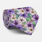 Cravate Fleurs violettes et roses (Roulé)