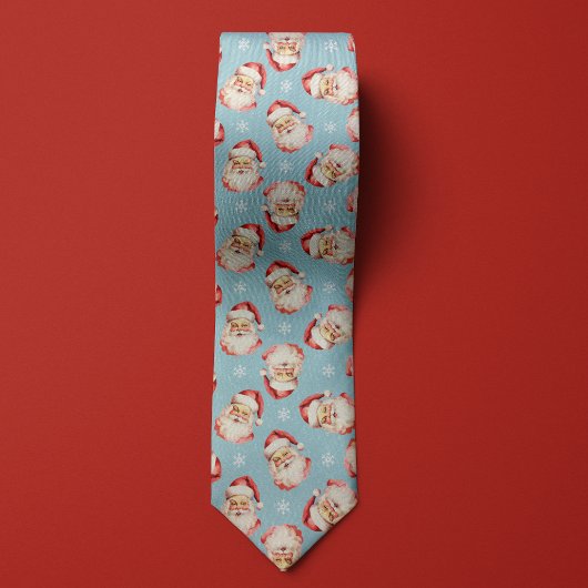 Cravate Flocon de neige de Noël du Père Noël bleu clair