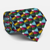 Cravate Flocon de neige Fractale Motif Vert Or Turquoise (Roulé)