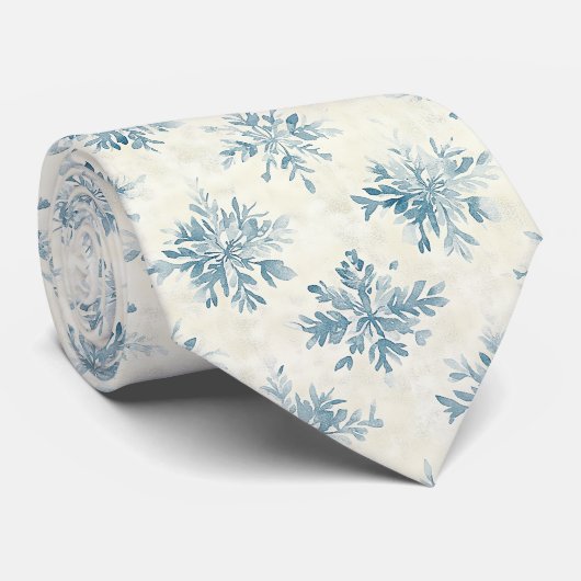 Cravate Flocons de neige Aquarelle Bleu (Roulé)