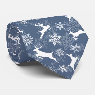 Cravate Flocons de neige de Noël bleus motif cerf