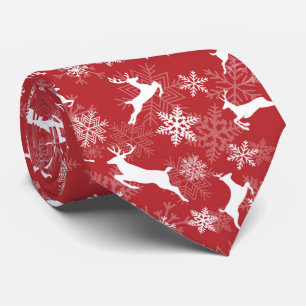 Cravate Flocons de neige rouges cerfs motif de Noël