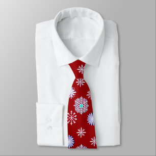 Cravate Flocons de neige vintage sur fond rouge