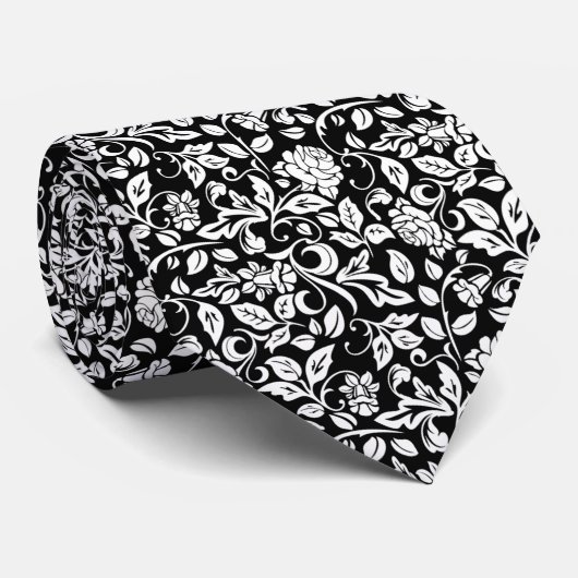 Cravate Floral Black and White Rose Vine Pattern (Roulé)