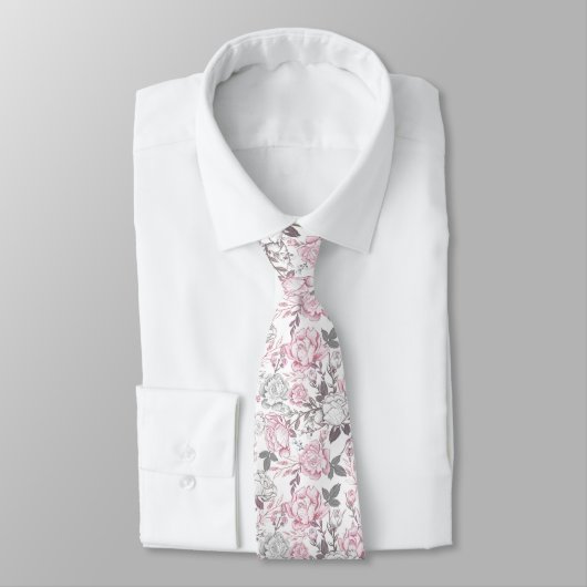Cravate Floral blanc et rose (Attaché)