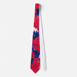 Cravate Floral blanc rouge et bleu
