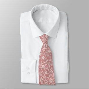 Cravate Floral blanc vintage sur Rose Dusty Mauve rétro