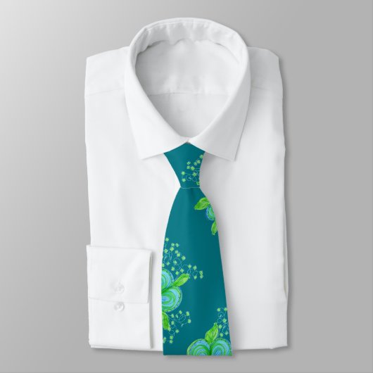 Cravate Floral bleu et turquoise (Attaché)