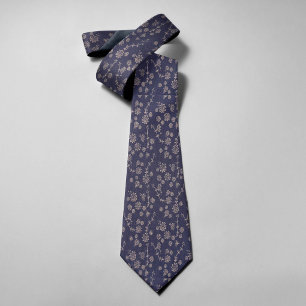 Cravate Floral bleu foncé Vintage Fleur imprimé Mariage