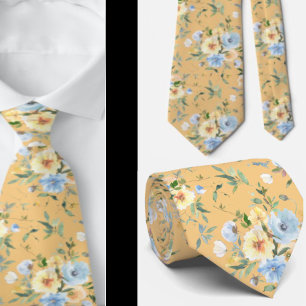 Cravate floral bleu jaune cravate