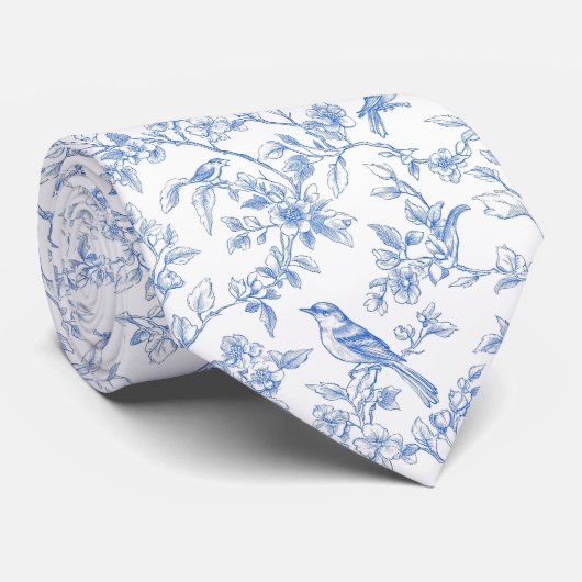 Cravate Floral blue toile de jouy neck tie (Roulé)
