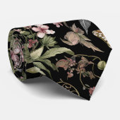 Cravate Floral botanique noir (Roulé)