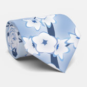 Cravate Floral Cerisier Fleur Blanc Bleu Motif (Roulé)