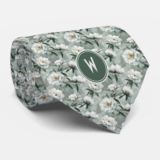 Cravate Floral de pivoines blanches (Roulé)