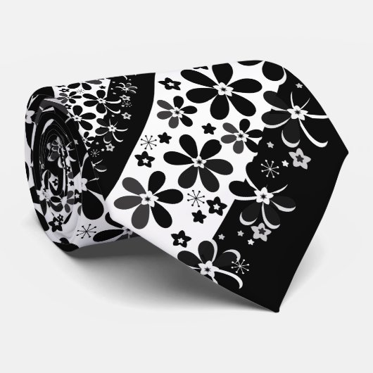 Cravate Floral noir et blanc (Roulé)